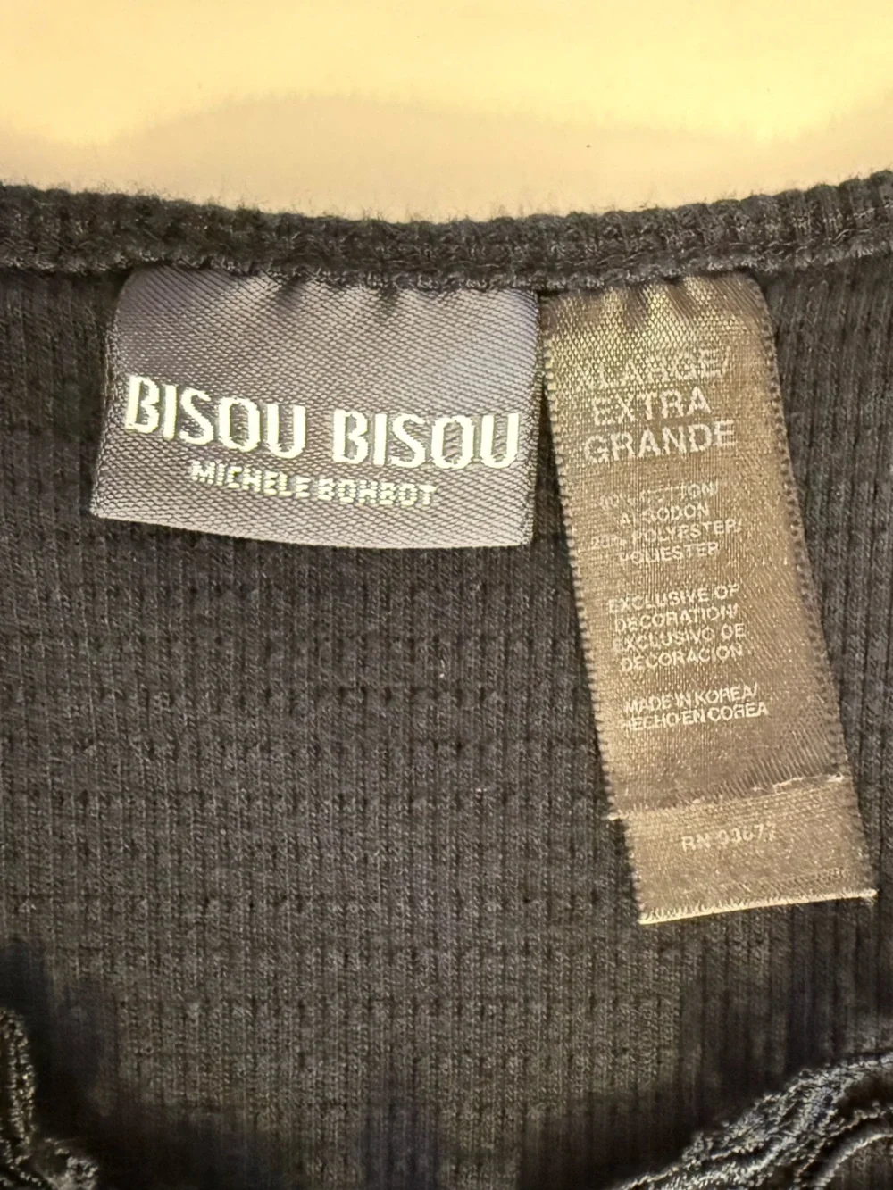 Bisou Bisou Women's Vintage Y2K Black Ribbed Knit Fitted Boho Tank Top Size XL - Picture 16 of 16